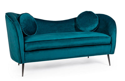 divano biposto con cuscini in velluto colore blu