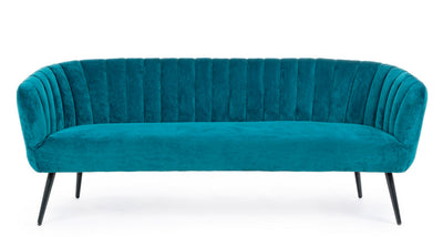 Divano 3 posti moderno design conchiglia in velluto gambe in acciaio cm 178x71x69h - vari colori