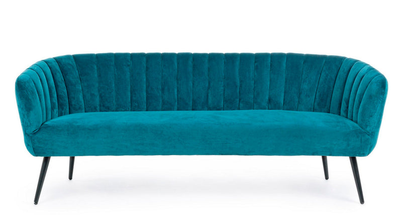 Divano 3 posti moderno design conchiglia in velluto gambe in acciaio cm 178x71x69h - vari colori