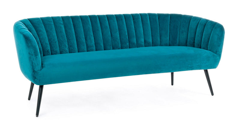 Divano 3 posti moderno design conchiglia in velluto gambe in acciaio cm 178x71x69h - vari colori