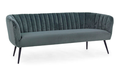 Divano 3 posti moderno design conchiglia in velluto gambe in acciaio cm 178x71x69h - vari colori