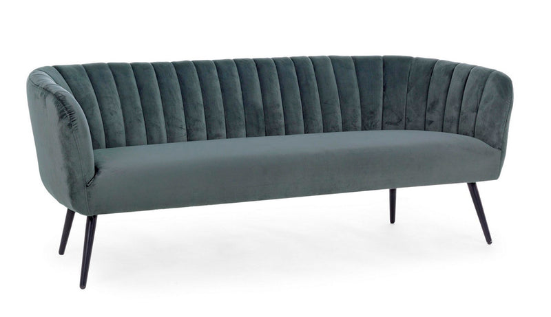 Divano 3 posti moderno design conchiglia in velluto gambe in acciaio cm 178x71x69h - vari colori