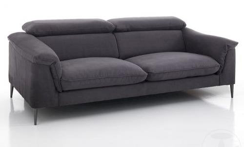 Divano 3 posti design moderno in velluto grigio con poggiatesta reclinabili cm 225x100x75h