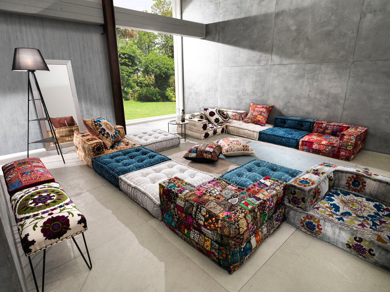 Divano componibile modulare in tessuto patchwork moderno cm 80x80x40h