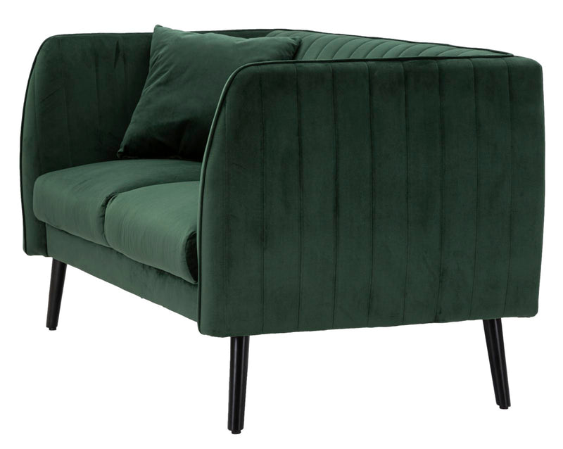 divano moderno in tessuto verde con cuciture verticali