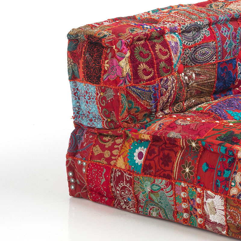 Poltrona angolare divano componibile in tessuto patchwork rosso cm 80x80x40h