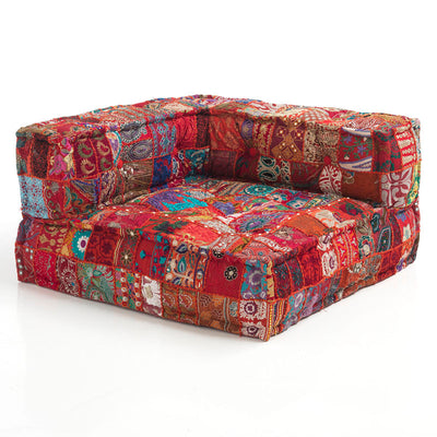 Poltrona angolare divano componibile in tessuto patchwork rosso cm 80x80x40h