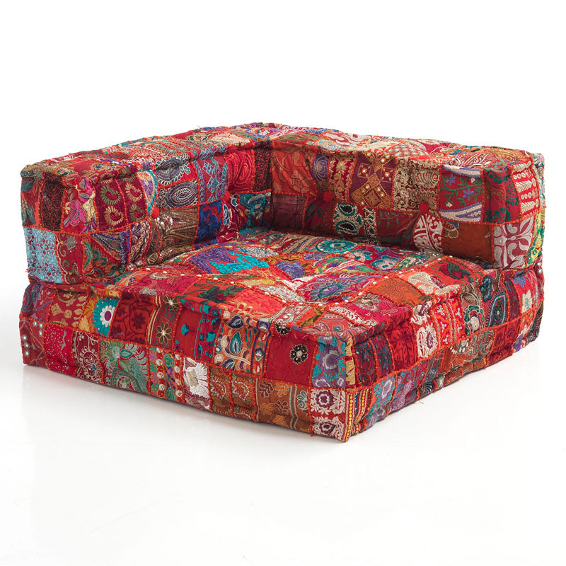 Poltrona angolare divano componibile in tessuto patchwork rosso cm 80x80x40h
