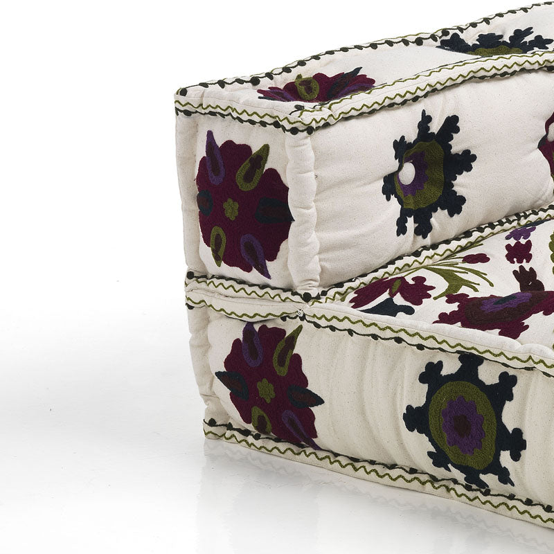 Divano componibile 2 posti da terra in cotone fantasia stile indiano cm 160x80x40h