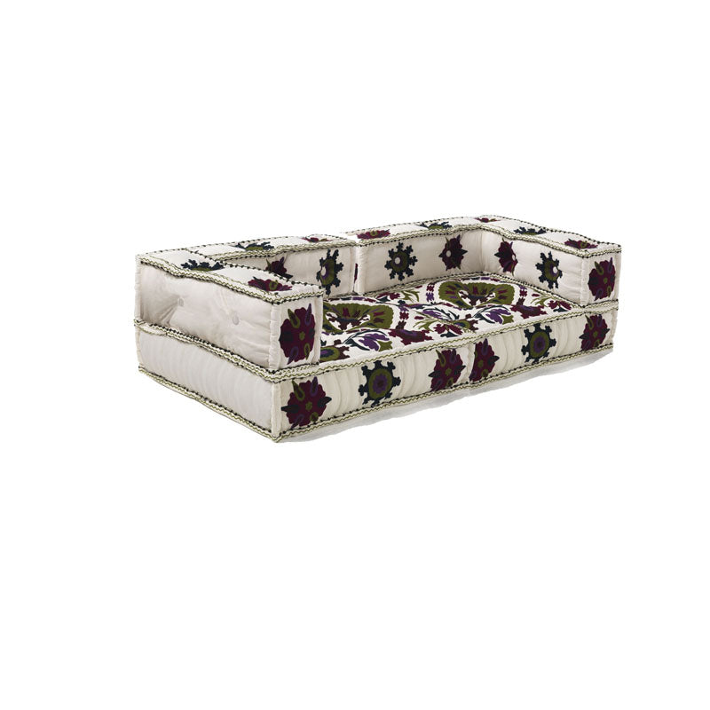 Divano componibile 2 posti da terra in cotone fantasia stile indiano cm 160x80x40h