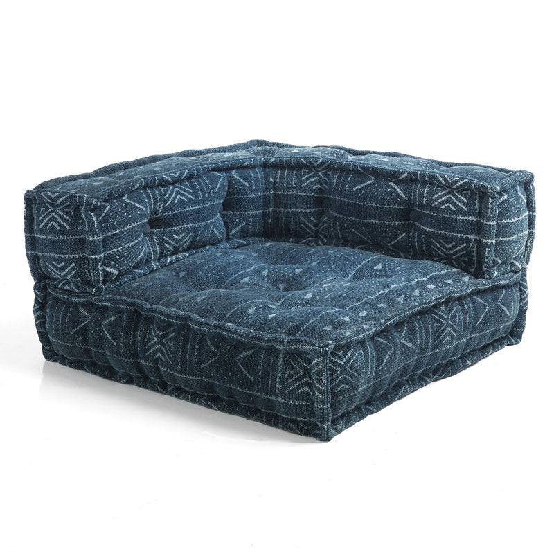 Divano da terra angolare componibile in tessuto fantasia colore blu cm 80x80x40h