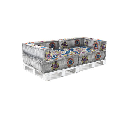 Divano due posti rivestito in cotone con base in legno stile etnico cm 160x80x53h