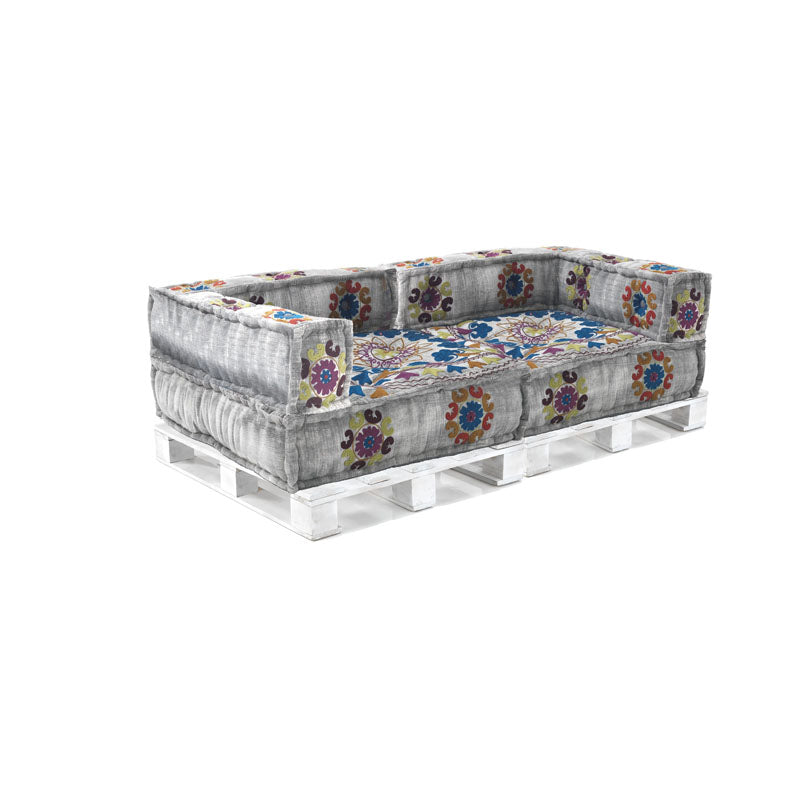 Divano due posti rivestito in cotone con base in legno stile etnico cm 160x80x53h