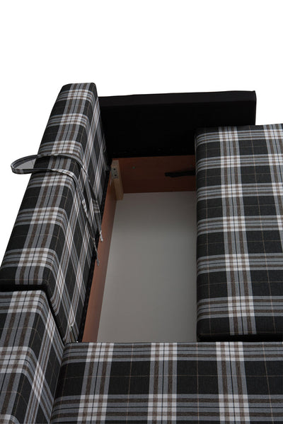 Donara - Divano letto angolare con contenitore rivestito in tessuto cm 225x140x90h