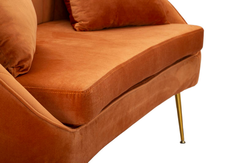 divano moderno due posti in velluto colore arancio