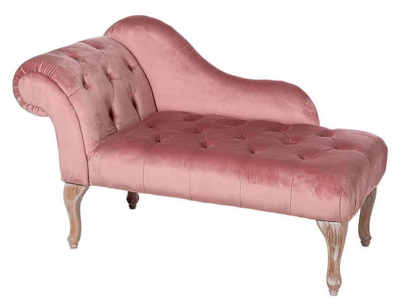 Divanetto chaise longue classico in velluto rosa cm 122x57x77h