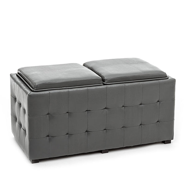 Panca pouf contenitore con vassoi rivestimento in similpelle color bianco cm 90X46X45h