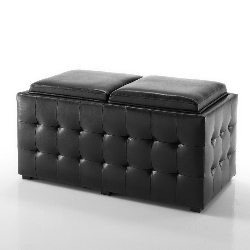 Panca pouf contenitore con vassoi rivestimento in similpelle color bianco cm 90X46X45h