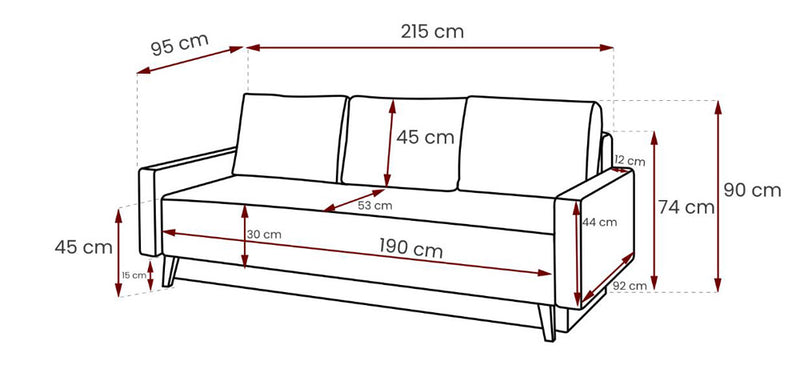 Kiril - Divano 3 posti trasformabile in letto con contenitore in tessuto scozzese cm 215x95x90h