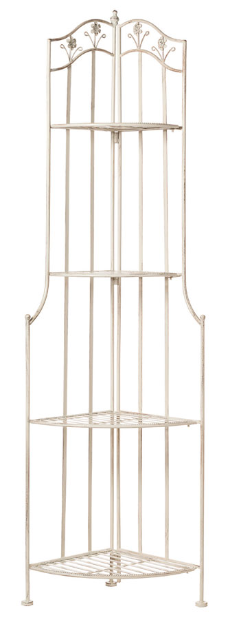 Etagere ad angolo in ferro stile shabby con quattro ripiani cm 36x36x160h