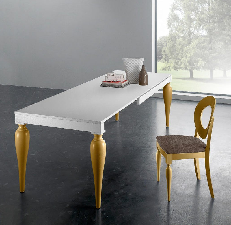 eurosedia tavolo romeo gambe colore oro-piano in legno bianco