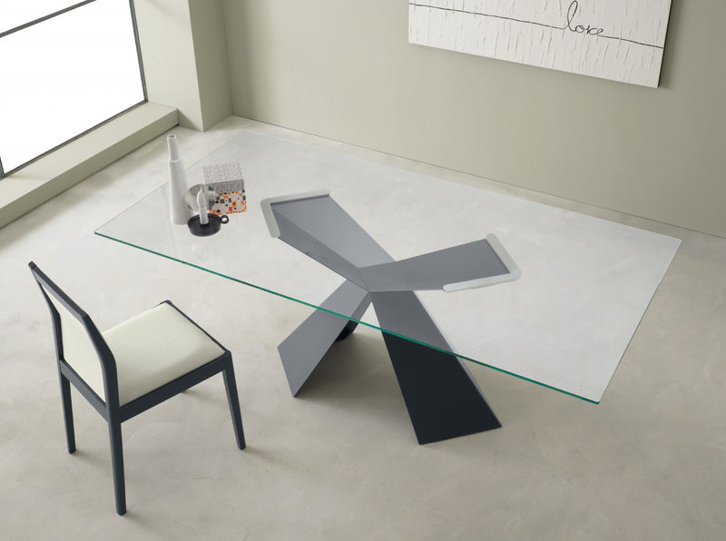 tavolo-tokio piano trasparente struttura metallo grigio ardesia RAL 7015