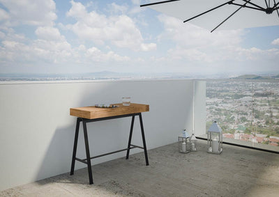 Iris - Tavolo consolle allungabile moderna da esterno in legno di abete cm 90x40/300x77h