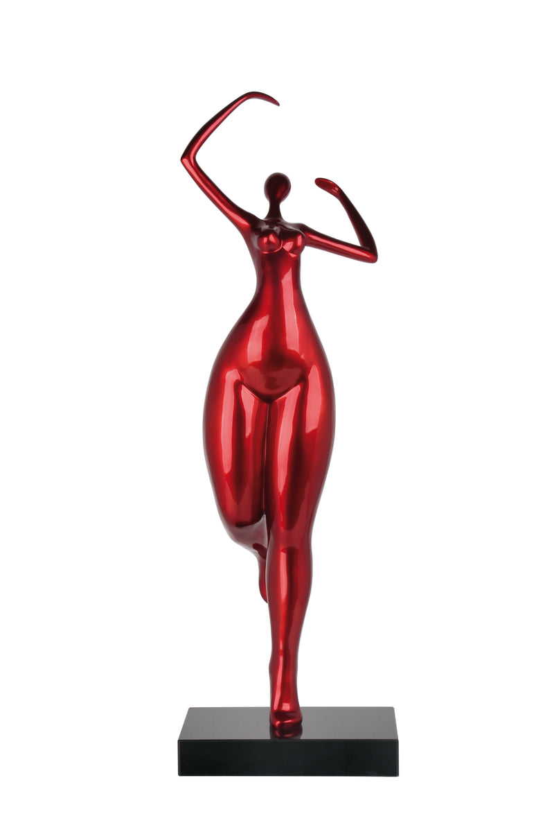 La Danzatrice - Scultura in resina moderna colore rosso metallizzato con marmo nero cm 30x25x96h