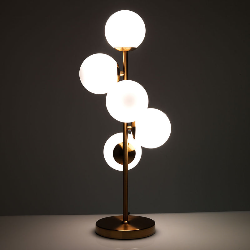 Lampada da tavolo moderna in metallo ottone 5 sfere in vetro cm Ø 28x66h