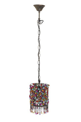 Lampada a sospensione stile etnico con pietre colorate cm 16x16x85h
