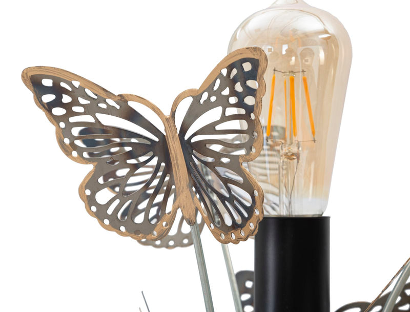 Lampada da tavolo design in metallo con farfalle cm 32x32x47h