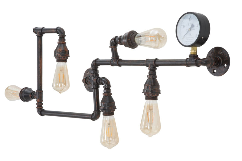 Lampada da muro 5 luci con tubi in ferro stile industrial cm 100x8x34h