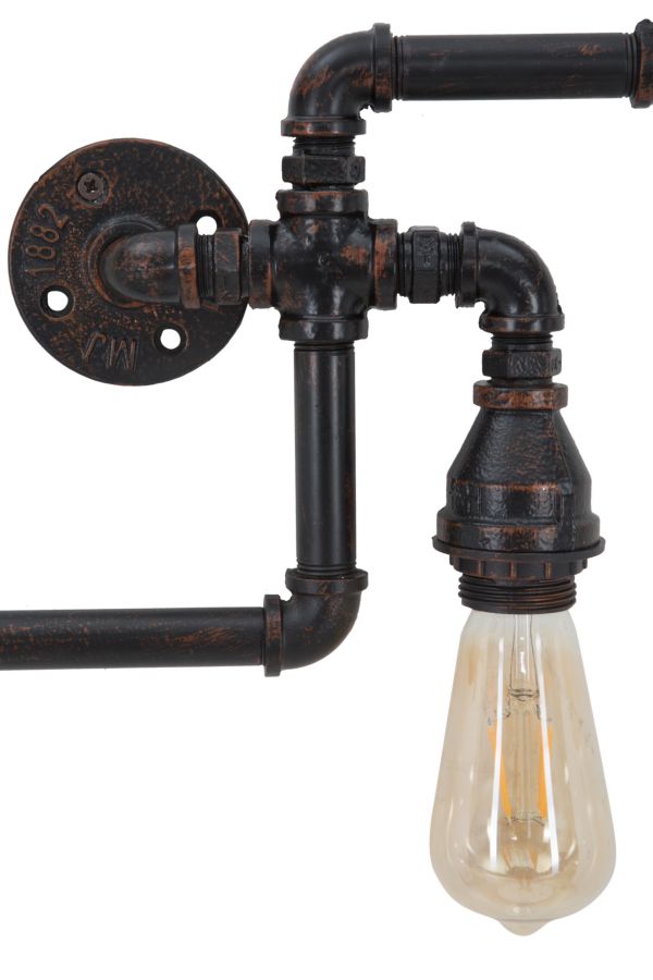 Lampada da muro 5 luci con tubi in ferro stile industrial cm 100x8x34h