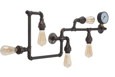 Lampada da muro 5 luci con tubi in ferro stile industrial cm 100x8x34h