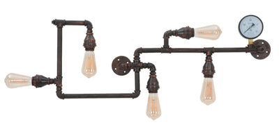 Lampada da muro 5 luci con tubi in ferro stile industrial cm 100x8x34h