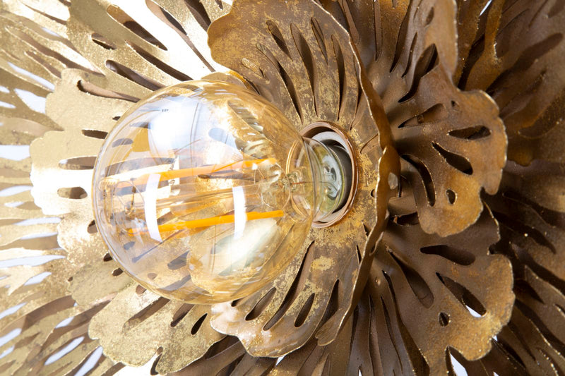 Lampada da muro una luce con fiore in metallo dorato cm 79x12x60h