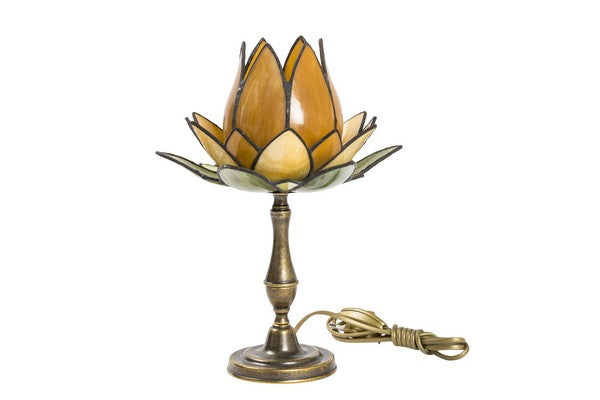 Lampada da tavolo stile tiffany fiore di loto cm 11x25x34h
