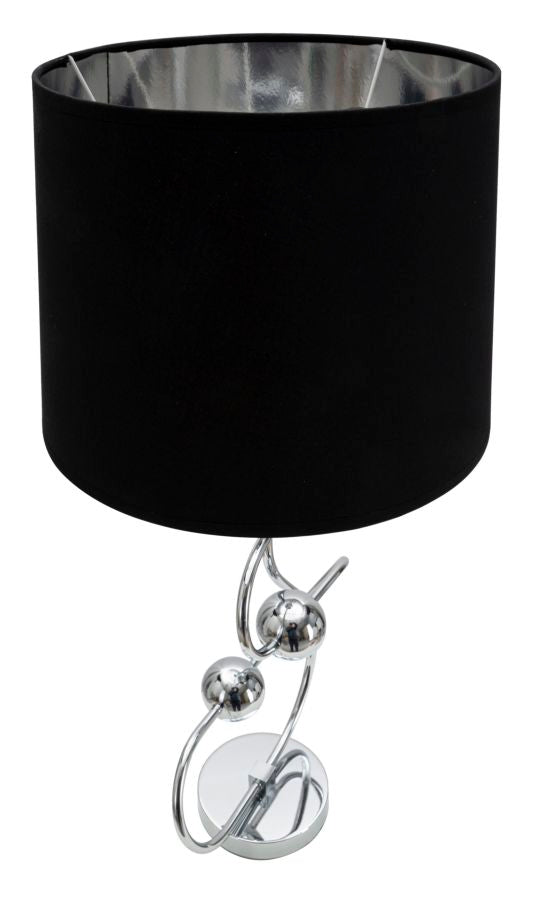 Lampada design base in metallo argentato coprilampada in tessuto nero cm Ø 33x67h