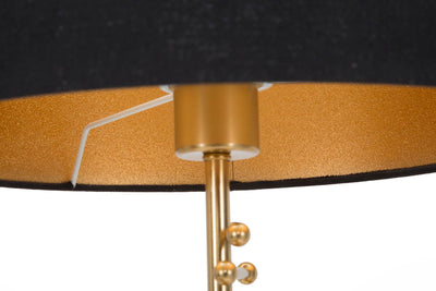 Lampada design base in metallo finitura oro paralume in tessuto nero cm Ø 34x65h