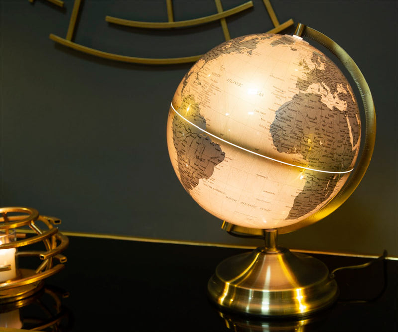 Lampada da tavolo design mappamondo in metallo dorato stile moderno cm Ø 25X38