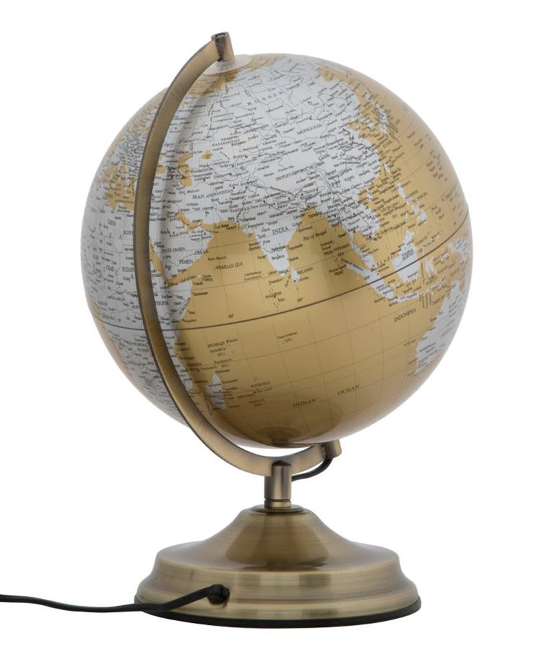 Lampada da tavolo design mappamondo in metallo dorato stile moderno cm Ø 25X38