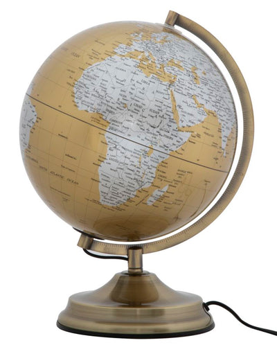 Lampada da tavolo design mappamondo in metallo dorato stile moderno cm Ø 25X38
