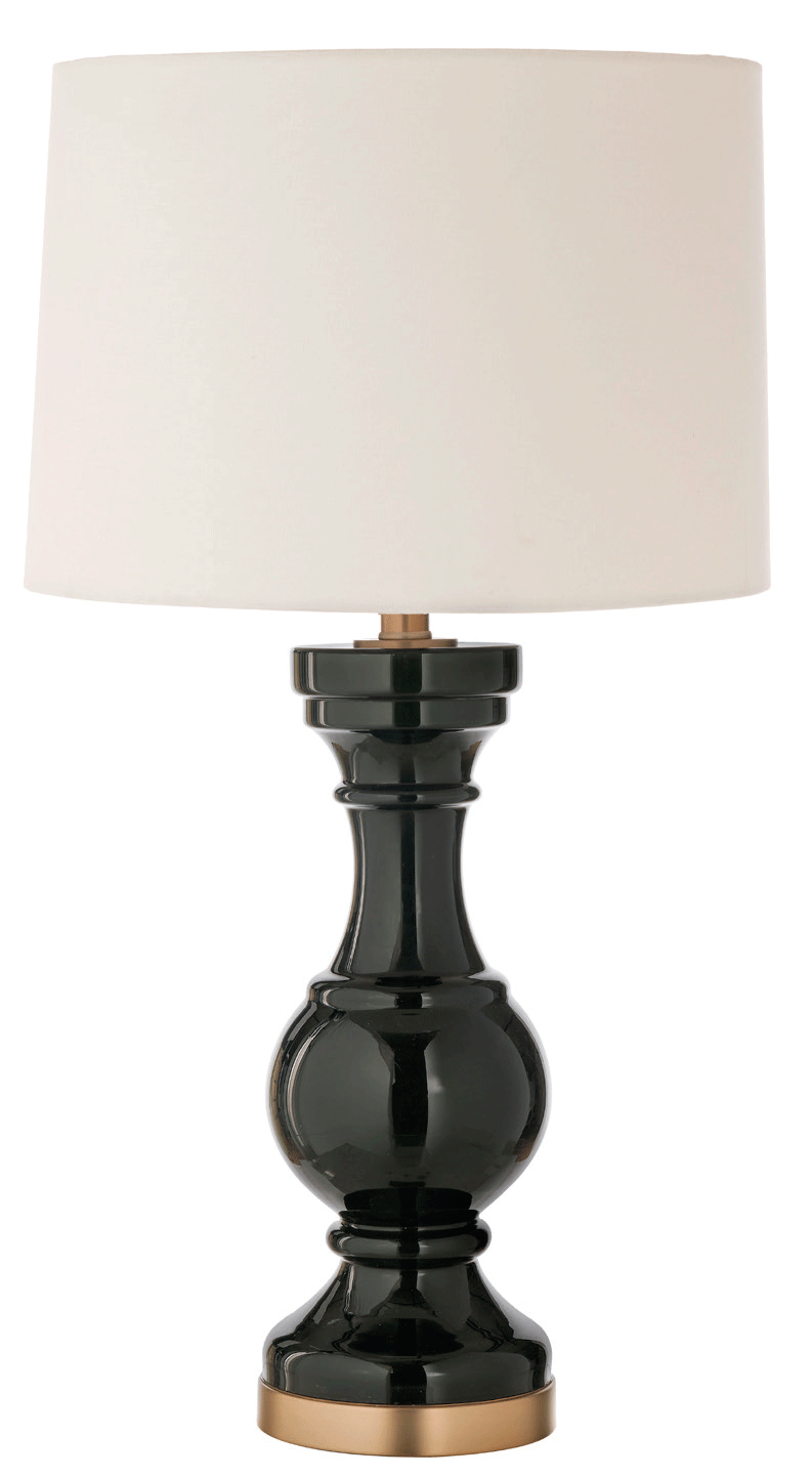 Lampada da tavolo in ceramica nera paralume in tessuto bianco cm ø 36x72h