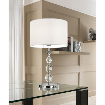 Lampada da salotto con sfere di cristallo e paralume in tessuto bianco cm Ø 36x63h