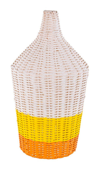 Lampada da tavolo in rattan colore bianco giallo e arancio stile country cm Ø28x47h