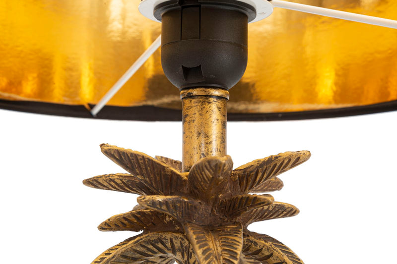 Lampada da tavolo base con palma e scimmiette paralume in tessuto cm 28x61h