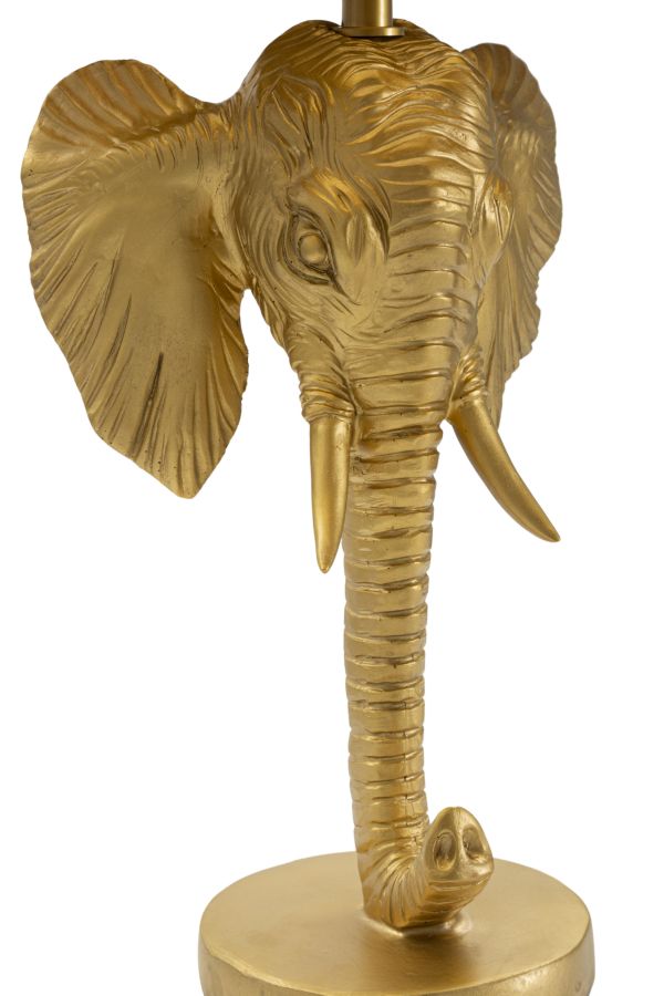 Lampada da tavolo testa di elefante colore oro coprilampada nero cm 32x59h