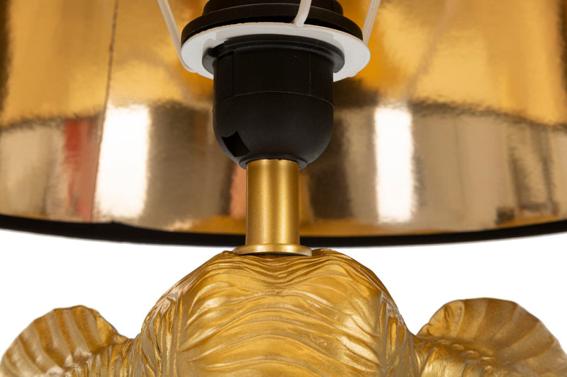 Lampada da tavolo testa di elefante colore oro coprilampada nero cm 32x59h