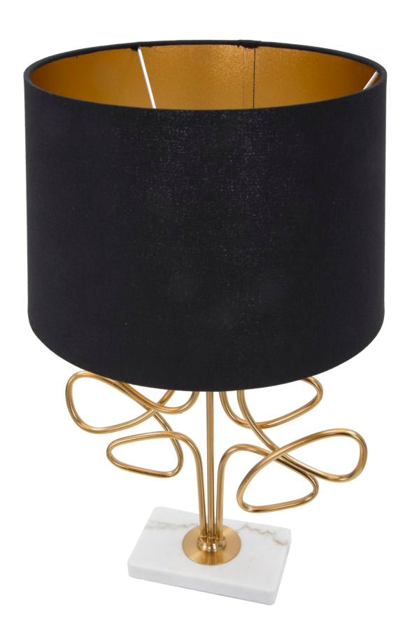 lampada da tavolo design in metallo dorato paralume in tessuto nero