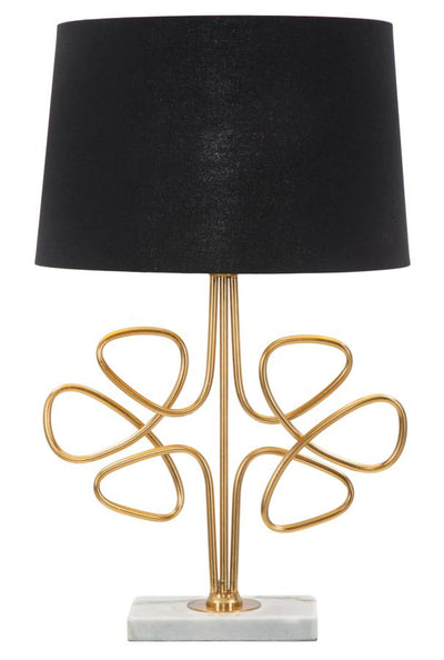 lampada da tavolo design in metallo dorato paralume in tessuto nero